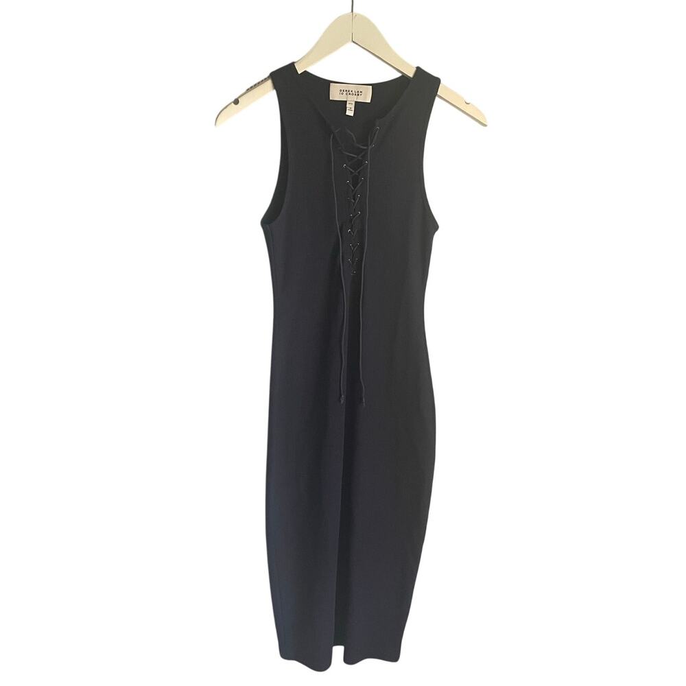 Derek Lam 10 Crosby Ribbed Tank Dress Black Laceup Witchy Midi Y2K XS Bodycon